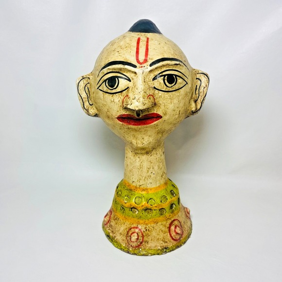 Vintage Head Bust Indian Man Paper Mache Sculpture India 14" Figure - Picture 1 of 7